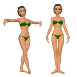 Cartoon girl in green bikini