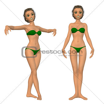 Cartoon girl in green bikini