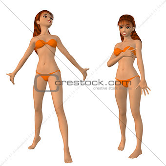 Cartoon girl in orange bikini