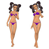 Cartoon girl in violet bikini