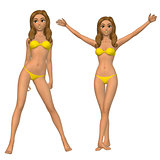 Cartoon girl in yellow bikini