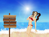 Girl in red bikini on beach