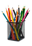 Color pencils in black metal container