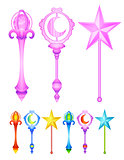 Vector set of magic wands in different colors