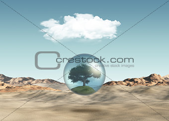 Tree in globe against a desert scene