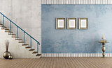 Blue vintage room with staircase