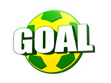 3d goal over soccer ball in Brazilian colors