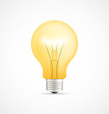 Realistic glowing yellow light bulb, idea concept