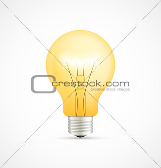 Realistic glowing yellow light bulb, idea concept