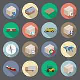 Transportation and delivery flat icons set
