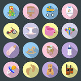 Baby and kids flat icons set