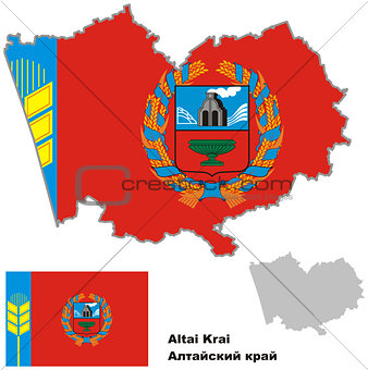 outline map of Altai krai with flag