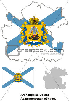 outline map of Arkhangelsk Oblast with flag