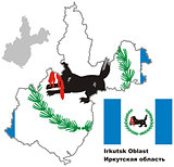 outline map of Irkutsk Oblast with flag