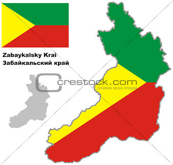 outline map of Zabaykalsky krai with flag
