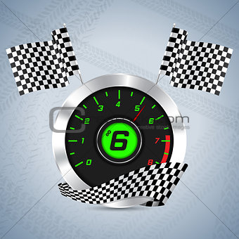 Rev counter with checkered flag