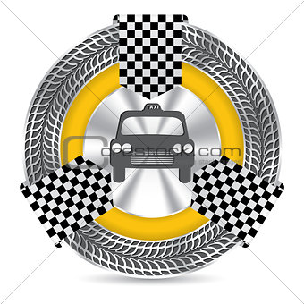 Metallic taxi badge design with tire tread