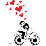 Girl boy cycling with big red heart for valentine day vector