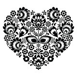 Polish folk art heart pattern in black - wzory lowickie, wycinanka