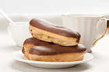 vanilla eclairs with chocolate frosting