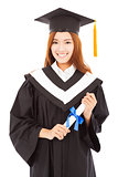 happy Graduate woman Holding diploma.isolated on white
