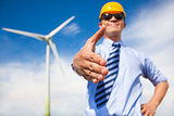 professional business man cooperate to do wind power fuel