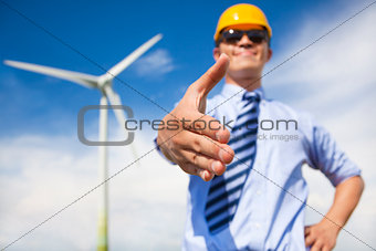 professional business man cooperate to do wind power fuel