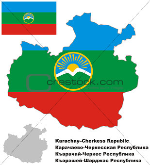 outline map of Karachay-Cherkessia with flag