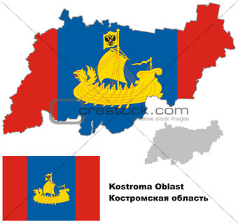 outline map of Kostroma Oblast with flag