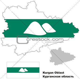 outline map of Kurgan Oblast with flag