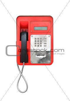Red pay-phone isolated on white