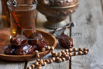 Arabic tea, rosary and dates