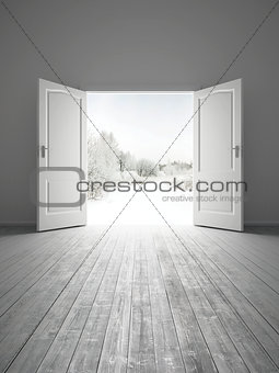 white empty room with opened door