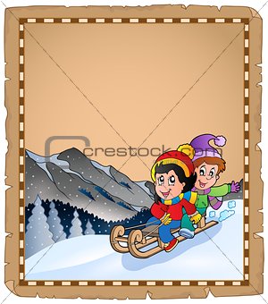 Parchment with children on sledge