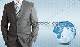Businessman with background of Earth and figures