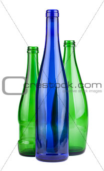 Green and blue empty bottles 