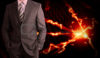 Businessman in a suit and glow rays