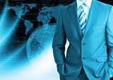 Businessman with background of Earth and graphics