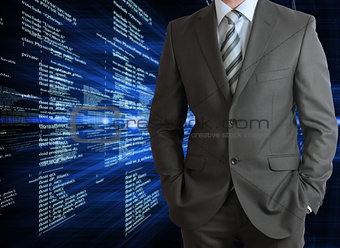 Businessman with background of digital code