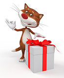 3d cat with a gift.
