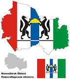 outline map of Novosibirsk Oblast with flag