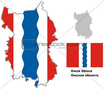 outline map of Omsk Oblast with flag