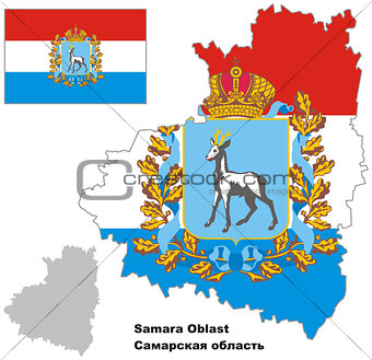 outline map of Samara Oblast with flag