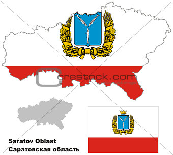 outline map of Saratov Oblast with flag