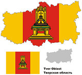 outline map of Tver Oblast with flag