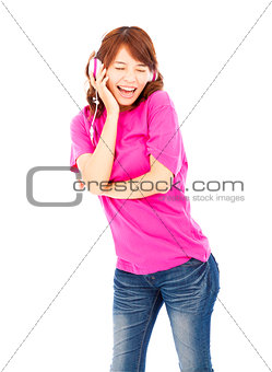 young woman with headphones listening music 
