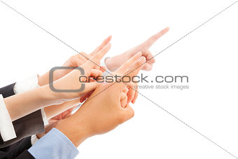 business people hands  showing the same direction