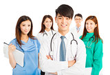 Professional medical doctor team standing over white background