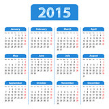 English Calendar 2015 blue. Mondays first