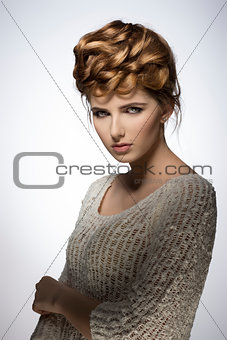 woman with lovely elegant hairdo 